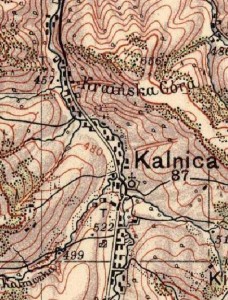 Карта села Кальниці – фраґмент військової карти Військового географічного інституту, Варшава, 1938 р.