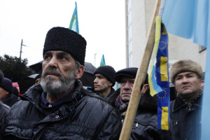 Учасники кримсько-татарського Євромайдану 28 січня в Сімферополі. Фото: Еміне Зіятдінова